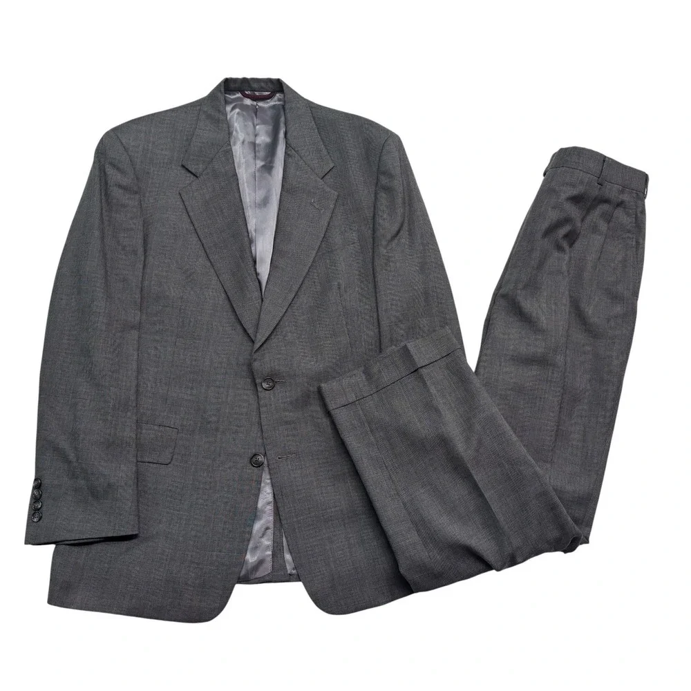 vtg Hart Schaffner Marx 38R 39R 32x30 Gray Glen Plaid 2pc Pant Suit USA Wool